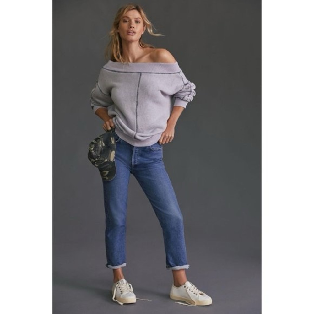 Anthropologie pilcro off the shoulder slouchy sweatshirt lilac XXS - Picture 2 of 7